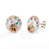 Multicolored Austrian Crystal Rhinestone Stud Earrings for Women Fashion S925 Sterling Silver Hypoallergenic Jewelry (Golden Main Crystal/Rose Gold-tone)