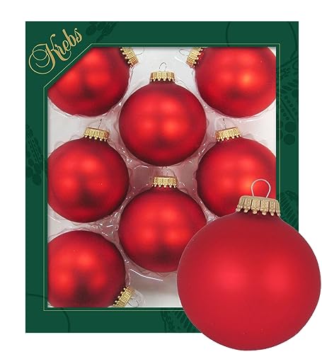 Krebs Glas Lauscha - Décoration de Noël/décorations de sapin de Noël en verre - Boules unies - Quantité : 8 pièces - Couleur : rouge feu satiné -...