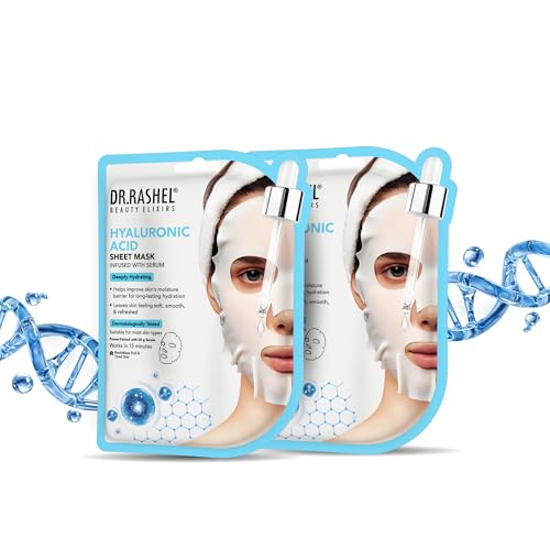 Image of DR.RASHEL Hyaluronic Face Sheet Mask With Serum For Women and Men | All Skin Types | Soft and Healthy Skin | Deep Cleansing & Oil Control | Repairing & Nourishment | Soothing And Hydrating | Paraben Free | Pack Of 2 | 20 Grams Each
