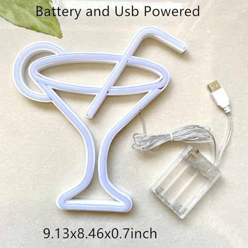 Image of Led Cocktails Neon Sign, Wine Glass Neon Light Battery and USB Dual Powered Night Light Signs for Wall Decor, Cocktails Night Lamp for Club, Bar Cart Accessories Decor