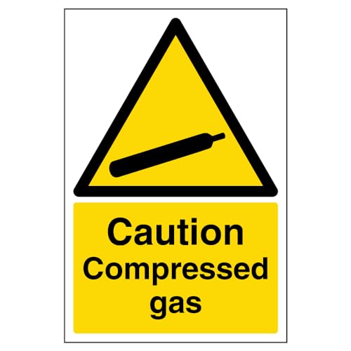 V Safety Caution Compressed Gas Warning Sign - 200mm x 300mm - 1mm Rigid Plastic