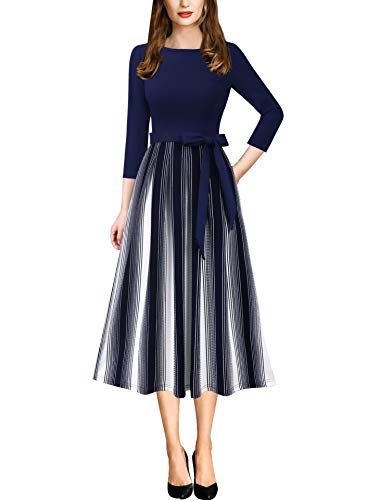 Image of VFSHOW Womens Work Business Casual Church Pockets Belted A-Line Midi Dress