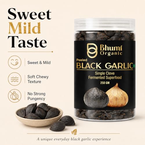 Image of Bhumi Organic Black Garlic Single Clove 250 GM | Naturally Fermented, Ready-to-Eat, No Preservatives, Rich in Antioxidants