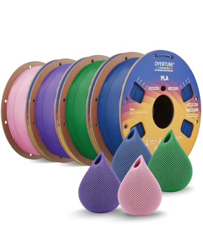 Image of OVERTURE 4KG Bundle High Speed PLA Filament 1.75mm, Neatly Wound 3D Printer Filament 4 Pack 1kg Spool (2.2lbs) Rapid PLA, Fit Most FDM 3D Printers (Pink+Purple+Blue+Green)