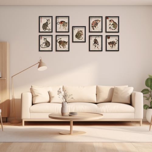 WEBEEDY Set of 9 Samurai Cat Wall Art Prints Japanese Cat Posters Vintage Japanese Samurai Cats Wall Hanging Decor 8x10 Inch Unframed Retro Tattoo Cats Painting Funny Picture Canvas Wall Art,20x25cm - Image 4