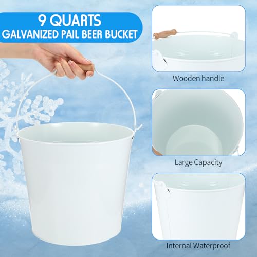 Image of Didaey 12 Pcs 9 Quart Large Galvanized Metal Buckets with Handle Inch Heavy Duty Stainless Steel Pails Round Pail for Party Wedding, Crafts, Utensils, Table Centerpieces (White)