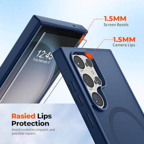 Image of SUPFINE Magnetic for Samsung Galaxy S23 Ultra Case with Screen Protector, (Built-in Magnets) (Military Grade Drop Protection) Slim Translucent Shockproof Phone Case,Sapphire Blue