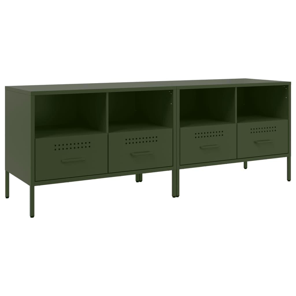 Szafki pod telewizor 2 szt. oliwkowa zieleń konsola do telewizora do sypialni gabinetu 68 x 39 x 50,5 cm stal