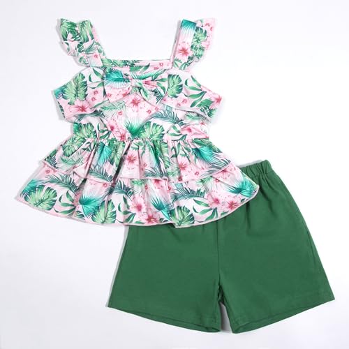 Image of Toddler Girls St Patricks Outfits Sleeveless Ruffle Bowknot Dress Top Baby Floral Tops and Shorts Pants Sets