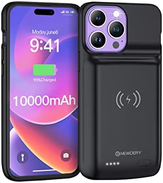 NEWDERY Battery Case for iPhone 14 Pro Max/14 Plus 10000mAh Qi Wireless Charging Case,Sync-Data Supported, Extended Rechargeable Charger Battery Pack for iPhone 14/13/12 Pro Max, iPhone 14 Plus 6.7