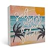OFlich Beachy Room Decor Aesthetic Salt Water and Sun Shine Summer Beach Wood Box Signs Desk Decor Summer Decorations for Home Coastal Beach House Decor Beach Room Decor 5×5 Inch