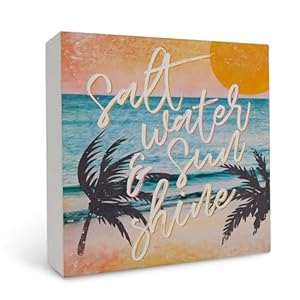 OFlich Beachy Room Decor Aesthetic - Salt Water and Sun Shine Summer Beach Wood Box Signs Desk Decor, Summer Decorations for Home, Coastal Beach House Decor, Beach Room Decor, 5x5 Inch OFlich Beachy Room Decor Aesthetic Salt Water and Sun Shine Summer Beach Wood Box Signs Desk Decor Summer Decorations for Home Coastal Beach House Decor Beach Room Decor 5×5 Inch