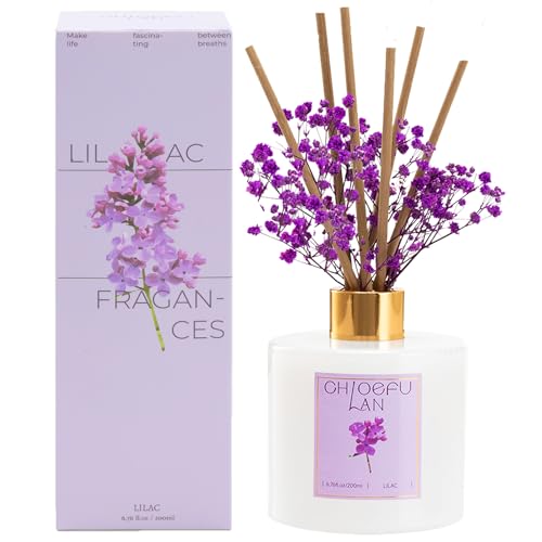 Chloefu Lan Lilac Diffuser, 6.7 oz Natural Essential Scented Oil with Diffuser Sticks, Best for Bathroom Decor, Living Room Decor, Home & Office Decor, Aromatherapy Diffuser Oil Gift Set