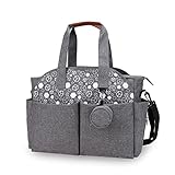 [Kexily] おむつバッグ トートバッグ、大容量 多機能 防水 旅行マザーズバッグ メッセンジャーバッグ おしゃぶりホルダー付き 男女兼用 (正方形のグレー)