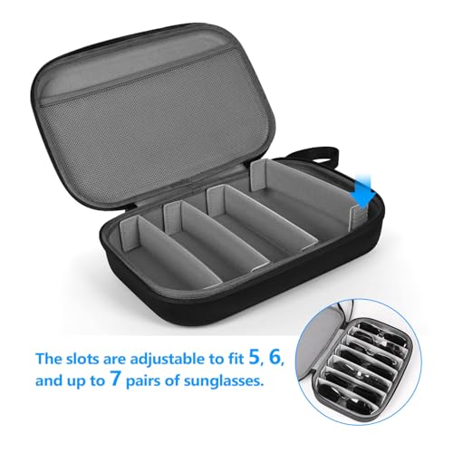 Image of JSVER Hard Shell Sunglasses Case, Portable Sunglasses Organizer With Adjustable Slots, Black and Gray Checkered EVA and Velvet Material, Holds Up to 7 Pairs