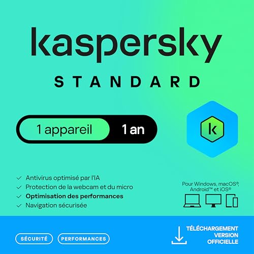 Kaspersky Standard Anti-Virus 2026 | 1 appareil | 1 an | Sécurité Avancée | Protection bancaire...