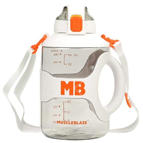 Image of MuscleBlaze Gym Gallon Water Bottle, White, 2.2L | Leakproof & BPA-Free | Athlete-Safe Build