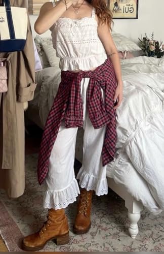 Image of UAURORAO Women Lace Trim Bloomer Pants Flowy Culottes Pantaloons Bloomers