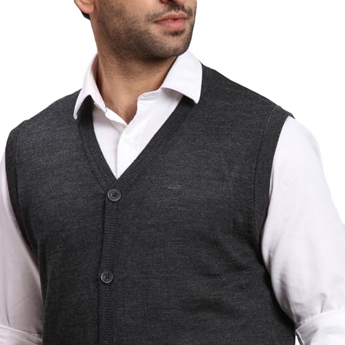 Image of Colorplus Men's Regular Fit Merino Woll Acrylic Blend Solid Pattern V Neck Sleeveless Casual Sweater