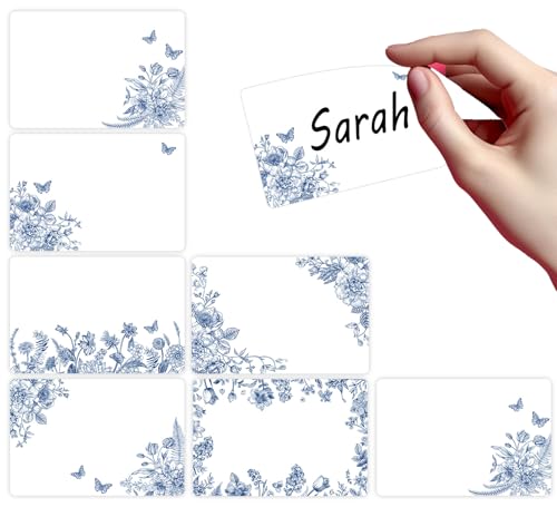 Image of Whaline 180 Pcs Name Tag Stickers Blue Floral Nameplate Sticker Vintage Flower Butterfly Paper Label Decals for Classroom Bulletin Board Office School Desk Wall Decor