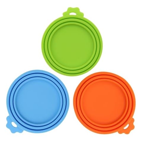 SHENGQIDZ 3 Pack Pet Food Can Covers Universal Can Lids Safe/Silicone Dog&Cat Food Can Lid Covers (green+blue+orange) Cover