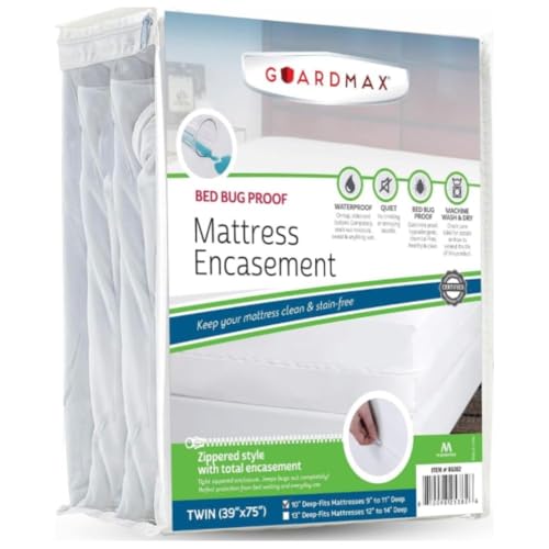 Guardmax Twin Mattress Encasement with Zipper Waterproof Bed Bug Proof and Dust Mite Proof Mattress Protector for Twin Size Bed up to 10 Deep Zippered All Around Jersey Knitted Mattress Cover