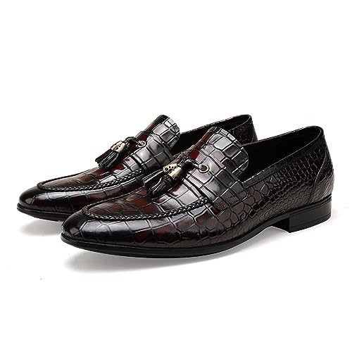 Mens Leather Tassel Loafer, Classic Luxury Smooth Upper Tassel Slip-on Penny Loafer for Mens, Black