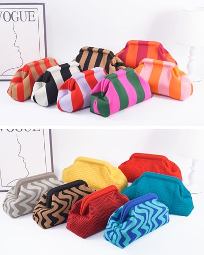 Image of Woven Clutch Purses for Woman,Summer Beach Purse for Vacation, Woven Striped Dumpling Bag,Crochet Evening Handbag