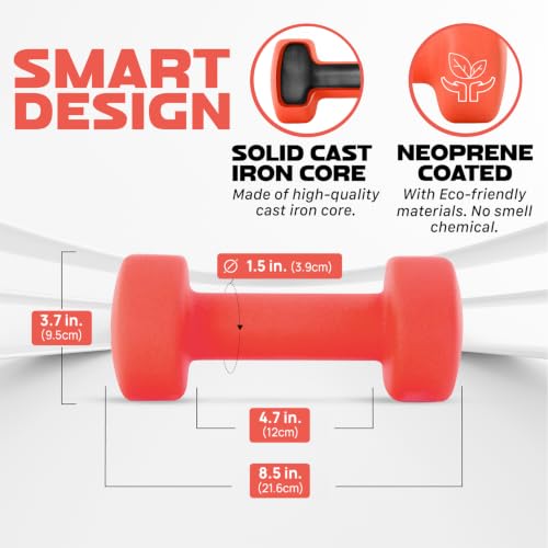 Image of Yes4All Neoprene Coated Dumbbell Hand Weight Sets of 2 - Multiple Weight Options with 15 Colors, Anti-roll, Anti-Slip, Hexagon Shape