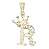 [uxcell] A-Z クラウンレターチャ ーム アルファベットRペンダント 金メッキ キュービックジルコニア モノ グラム イニシャル ペンダント ネームジュ エリー 男女兼用 DIY