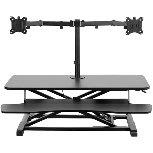 Image of VIVO Height Adjustable 36 inch Standing Desk Converter with Dual 13 to 30 inch Monitor Stand, Sit Stand Monitor Mount and Desk Riser, Black, DESK-V036K-M2