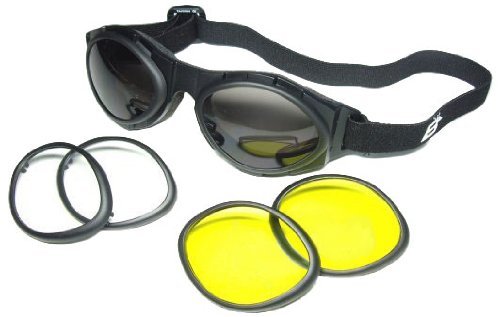 Birdz Owl Motorcycle Goggles 3 Interchangeable Lenses Clear Smoke Yellow Lens Have Anti-Fog Coating Shatterproof, Polycarbonate, Uv400 Protection #TOP25