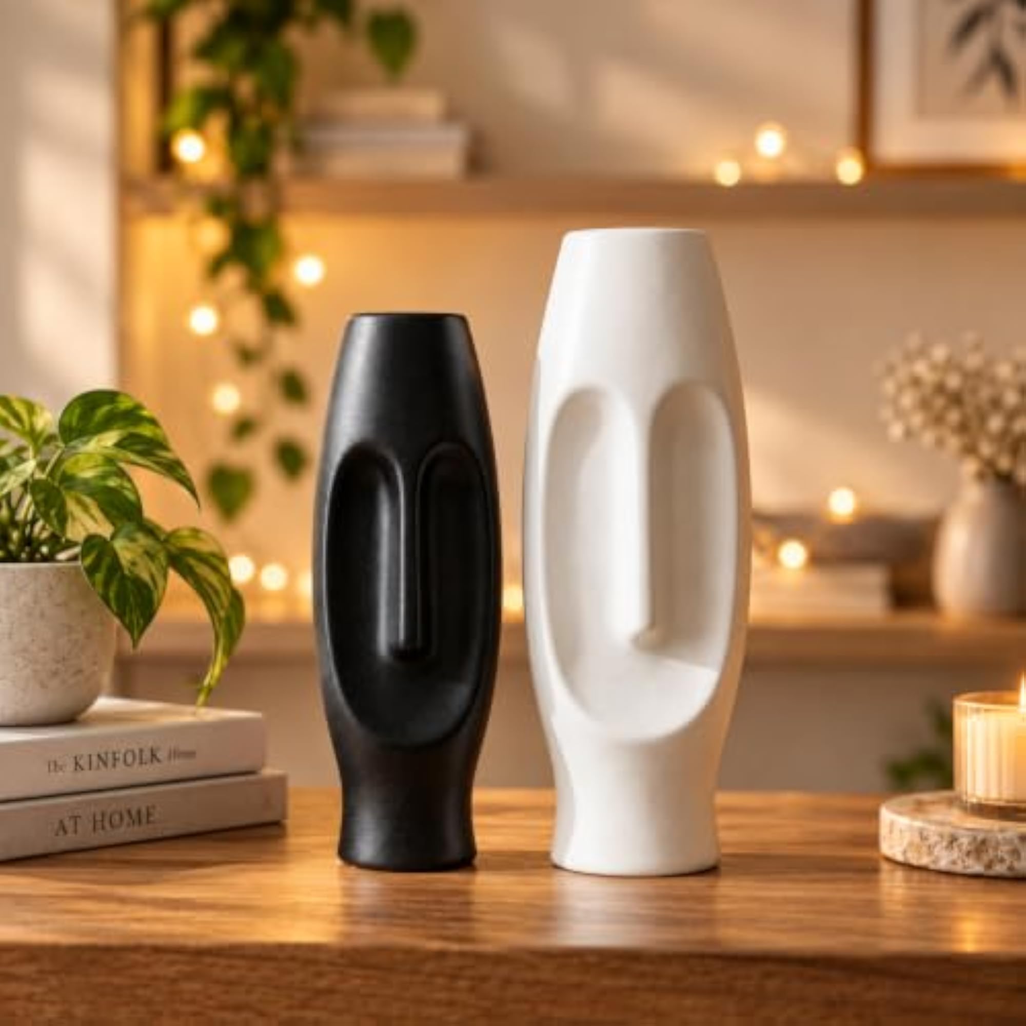 Striking Abstract Face Figurine Sculpture Set for Home Decor