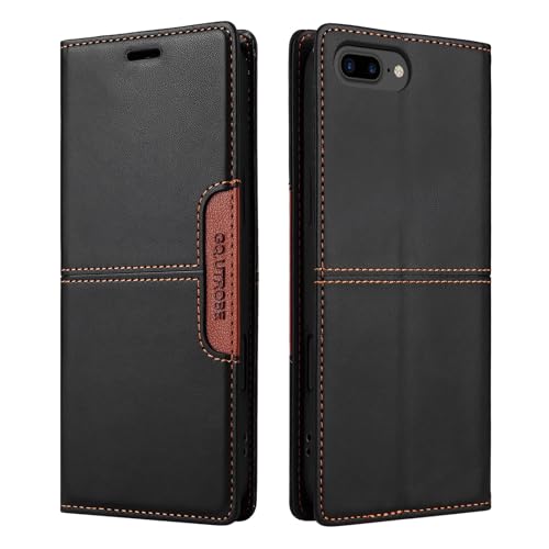 Netany Compatible con Funda para teléfono iPhone 6 Plus/iPhone 7 Plus/8 Plus,Funda Protectora de Soporte Plegable de Cuero PU,con Bolsillo [Cierre magnético] Cartera Flip Funda de teléfono (Negro)