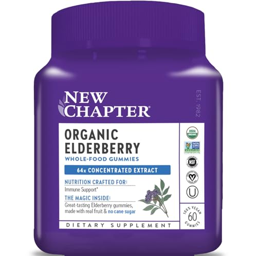 New Chapter Elderberry Gummies for Adults & Kids (2+) USDA Organic 64x Concentrated Elderberry for Immune Support Great-Tasting Whole-Food Gummies Vegan & Non-GMO - 60 ct