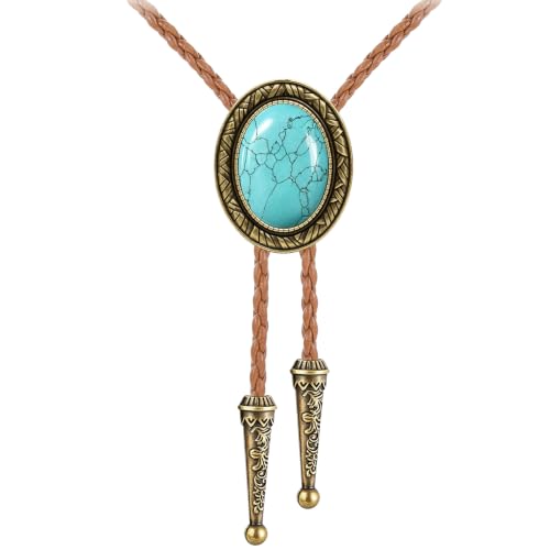 Image of Jeilwiy Bolo Tie for Men Western Cowboy Tie Necklace Gold Bolo Tie Leather Necktie Halloween Tie Accessories for Women