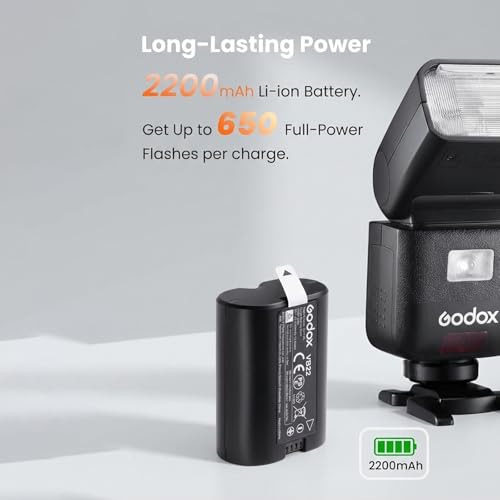 Godox VB22 Lithium-Ionen Akku 7,2V 2200mAh für Godox V1 MID, V480 & V350 Serie, USB-C Schnellaufladung, bis zu 650 Vollleistungsblitze,Original Ersatzakku