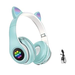 Kinder-Kopfhörer, Katzenohren, kabelloses Gaming-Headset, faltbar, mit LED-Beleuchtung, Bluetooth, Over-Ear-Kopfhörer…