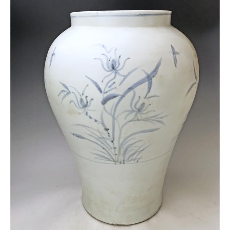 Amazon.co.jp: 李朝 青花草花文壺 全高38cm 韓国 朝鮮 陶磁器 希少