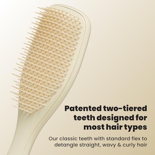 Image of Tangle Teezer Ultimate Detangler Brush, Straight to Wavy, Cappuccino | Patented two-tier, regular-flex teeth reduce breakage & split ends on wet or dry hair; Shower-friendly hairbrush for all ages