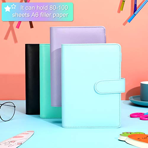 5 Pieces A6 Pu Leather Notebook Binder Refillable 6 Rings Binder Cover Loose Leaf Personal Planner With Magnetic Buckle Closure (Sky Blue, Purple, Black, Green, Yellow) #TOP3