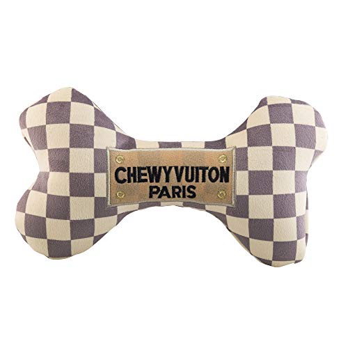 Haute Diggity Dog Checker Chewy Vuiton Bone, Plush Designer Dog Toys with Interactive Squeaker, Stimulating Pet Enrichment, Machine-Washable & Safe Materials for All Breeds, Size XL