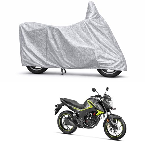 Image of 100% Waterproof Two Wheeler Body Cover Multi Layered Fabric Designed for Honda CB Hornet | Belt Buckle Lock | Silver Mag