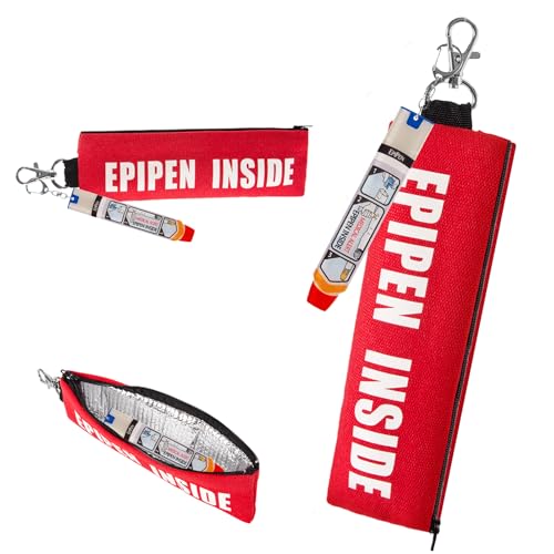 JLFDLLYYZQ Bolsa de Transporte para EpiPen (Paquete de 1), Estuche para EpiPen con Llavero, Soporte Rojo para EpiPen, Bolsa médica de Emergencia para 1 EpiPens, Auvi-Q, Suministros para alergias