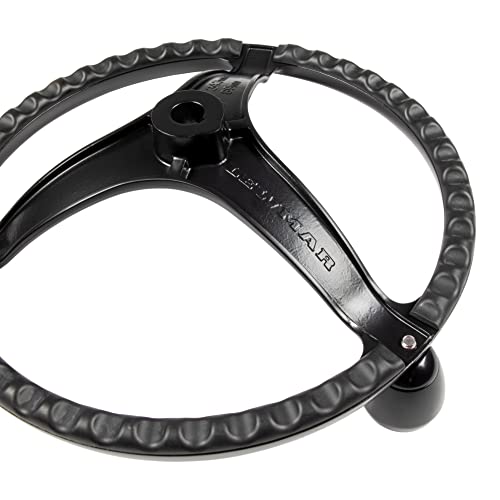 Image of Lewmar Power Grip Boat Steering Wheel with 5 /8 inch Welded Nut - 13.5 inch Diameter, Weather-Resistant Black Cast Stainless Steel, Professional Knob with Ergonomic Finger Grips