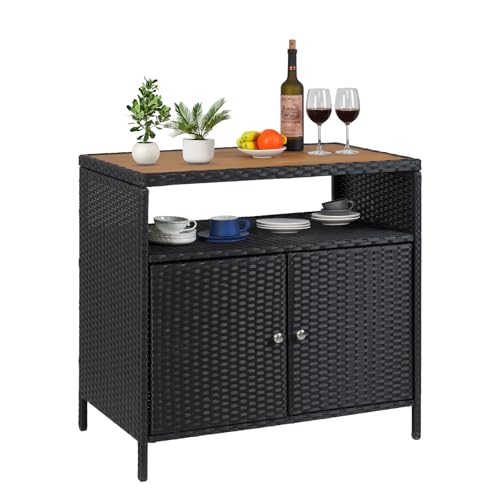 GarveeMore Garten Schrank Sideboard Rattan, Gartenschrank, Outdoor...