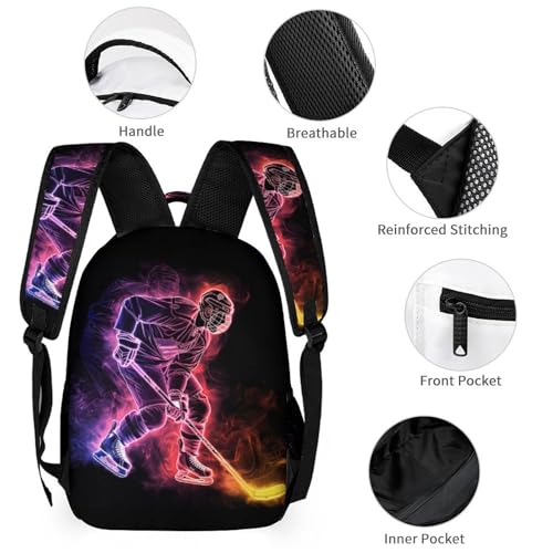 Hockey Backpack with Lunch Box & Pencil Case, 16 Inch Cool Hockey Ball Themed Bookbag, Adjustable Lightweight Large Capacity, Colorful Daily Casual Backpacks Set with Lunch Bag3