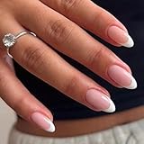 24pcs French Tipp Press on Nails Almendra Fake Nails Chrome False Nails Brillante Cobertura completa Uñas Falsas,...