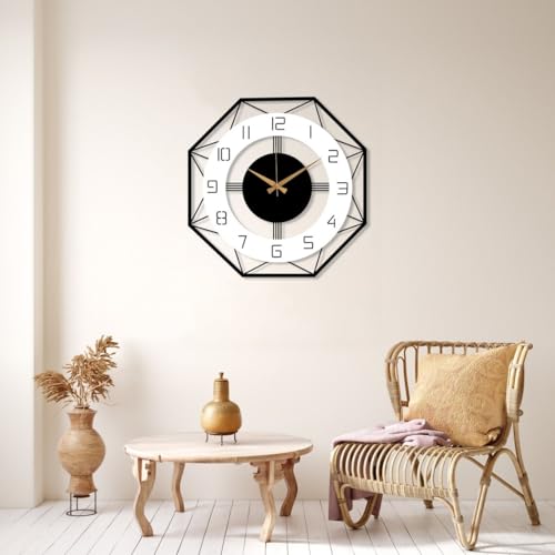 Image of Arabs Morden Metal & Wooden Wall Clock for Living Room Bedroom Office Kitchen Stylish Wall Clock for Home and Hall Designer Big Size Modern (Triangle White, 40 CM)
