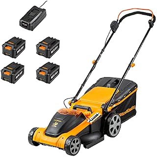 LawnMaster 48V 41cm Cordless Lawnmower with Spare MX 24V 4.0 Ah Batteries and 2x Fast Chargers - with Edging Comb, Rear Roller and Mulching Function - For Large Lawns